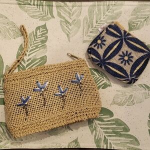 Wristlet and Coin Purse -  Woven Paper - Beachy Coastal / Tiki - NWOT